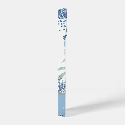 Glitzer Custom Blue Floral Personalisiert Name iPhone Hülle (Rechte Seite)