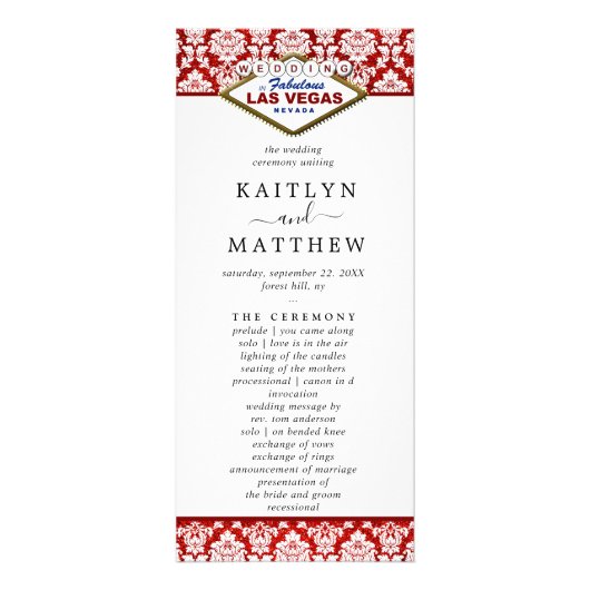 Glitzer Damask Las Vegas Hochzeitsprogramm Werbekarte (Vorne)