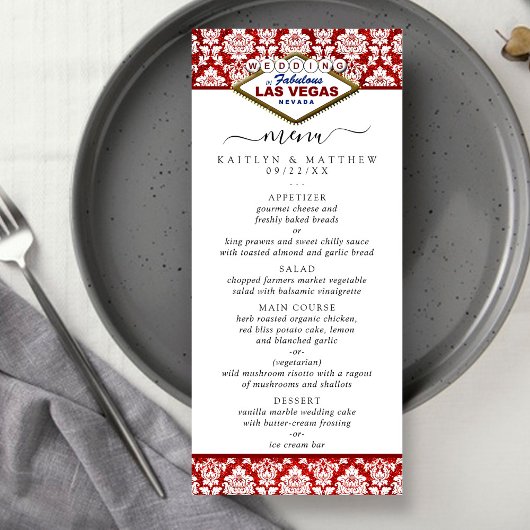 Glitzer Damask Las Vegas Wedding Menu Werbekarte