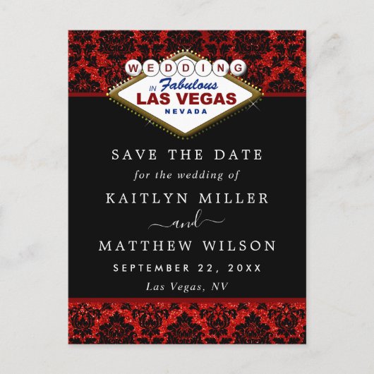 Glitzer Damask Las Vegas Wedding speichern das Dat Ankündigungspostkarte (Vorderseite)