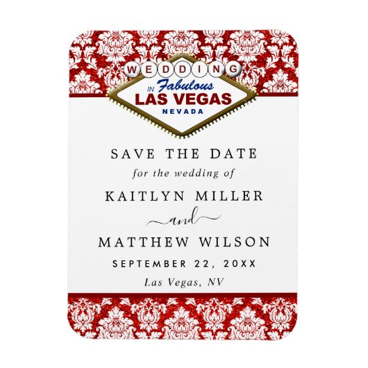 Glitzer Damask Las Vegas Wedding speichern das Dat Magnet (Vertikal)