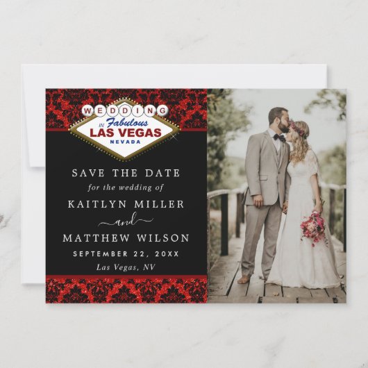 Glitzer Damask Las Vegas Wedding speichern das Dat Save The Date (Vorderseite)