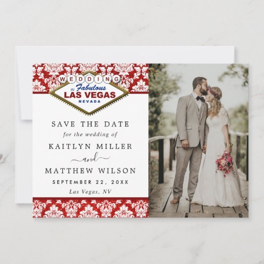 Glitzer Damask Las Vegas Wedding speichern das Dat Save The Date (Vorderseite)