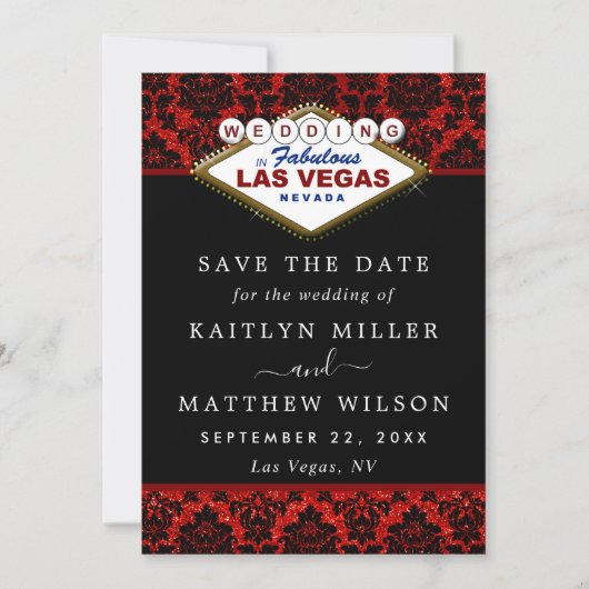 Glitzer Damask Las Vegas Wedding speichern das Dat Save The Date (Vorderseite)