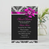 Glitzer Damask & Pink Jewel Bow Sweet 16 Einladung (Stehend Vorderseite)