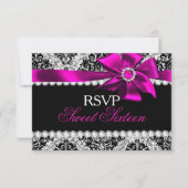 Glitzer Damask & Pink Jewel Bow Sweet 16 UAWG RSVP Karte (Vorderseite)