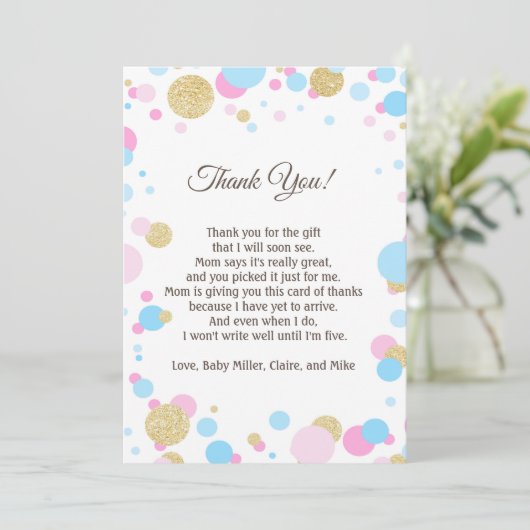 Glitzer-danken rosa Baby-Dusche Ihnen, Dankeskarte (Stehend Vorderseite)