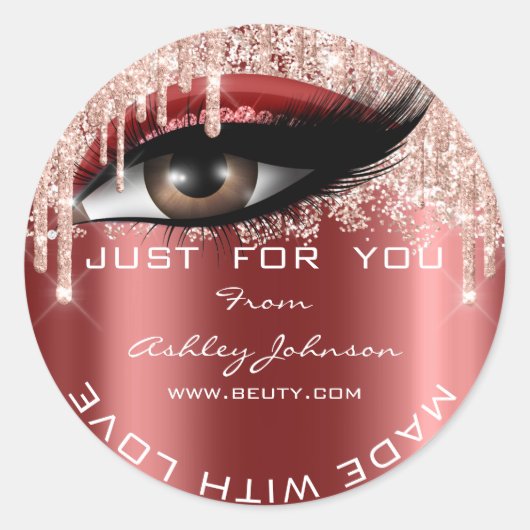 Glitzer Dankeschön an Eyelash Rose Burgund aus Lie Runder Aufkleber (Vorderseite)