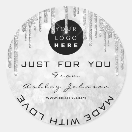 Glitzer Dankeschön Logo aus Liebe Silber grau Runder Aufkleber (Vorderseite)