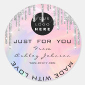 Glitzer Dankeschön Logo aus Liebe Silver Holograph Runder Aufkleber (Vorderseite)