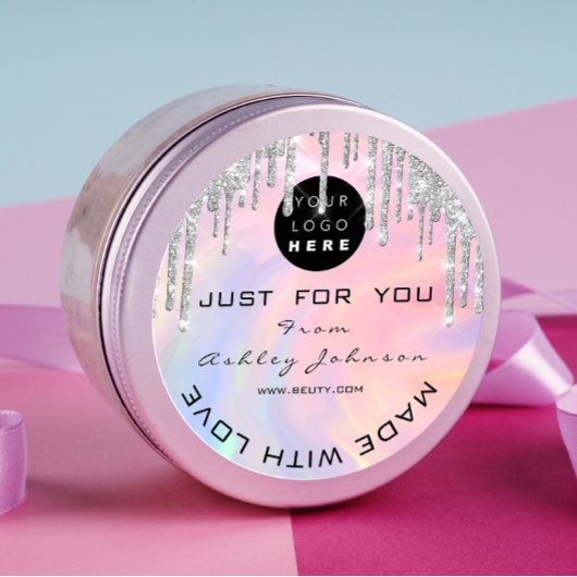 Glitzer Dankeschön Logo aus Liebe Silver Holograph Runder Aufkleber