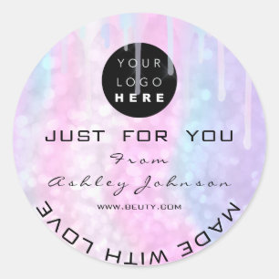 Glitzer Dankeschön Logo-Holograph aus Rosa Blau Runder Aufkleber