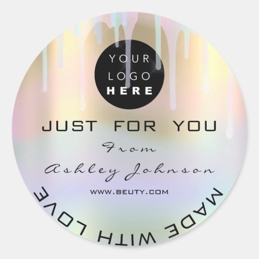 Glitzer Dankeschön Logo-Holograph Made Blue Gold Runder Aufkleber (Vorderseite)