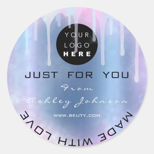 Glitzer Dankeschön Logo-Holograph Made Blue Liebe Runder Aufkleber (Vorderseite)