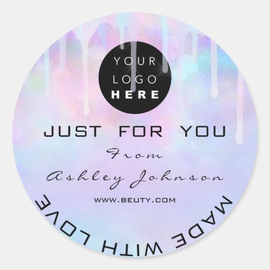 Glitzer Dankeschön Logo-Holograph Made Ombré Blue Runder Aufkleber (Vorderseite)