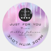 Glitzer Dankeschön Logo-Holograph Metal Pink Lila Runder Aufkleber (Vorderseite)