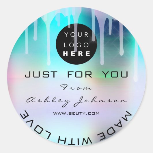 Glitzer Dankeschön Logo-Holograph Metal Pink Ocean Runder Aufkleber (Vorderseite)