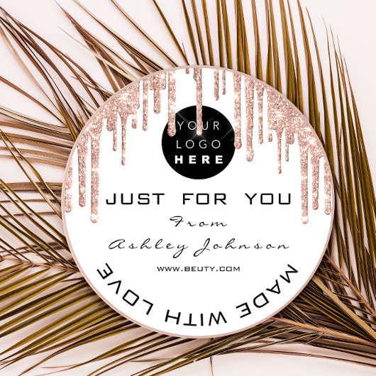 Glitzer Dankeschön Logokombinationen Rose weiß mit Runder Aufkleber