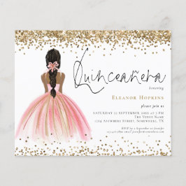 Glitzer Dark Hair Pink Quinceanera