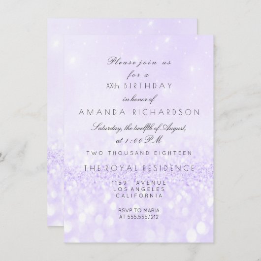 Glitzer Delicate Pastel Lavender Lila Amethyst Einladung (Vorne/Hinten)