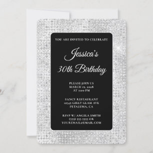 Glitzer der Black and White Disco zum 30. Geburtst Einladung