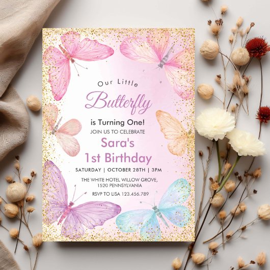 Glitzer der ersten 1. Geburtstagskarte Einladung