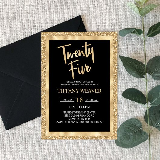 Glitzer der Goldfunde 25. Geburtstag Einladung