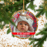 Glitzer des Ersten Babys Keramik Ornament<br><div class="desc">Ich habe diese Vorlage für Sie mit so viel Freude, sodass Sie leicht mit Ihrem Foto ersetzen können und genießen Sie diese niedliche Gold Glitzer Keramik Ornament auf Ihrem Weihnachtsbaum oder geben Sie es als Geschenk an Großeltern oder andere Verwandte und Freunde! Wenn Sie Hilfe brauchen, zögern Sie nicht, mir...</div>