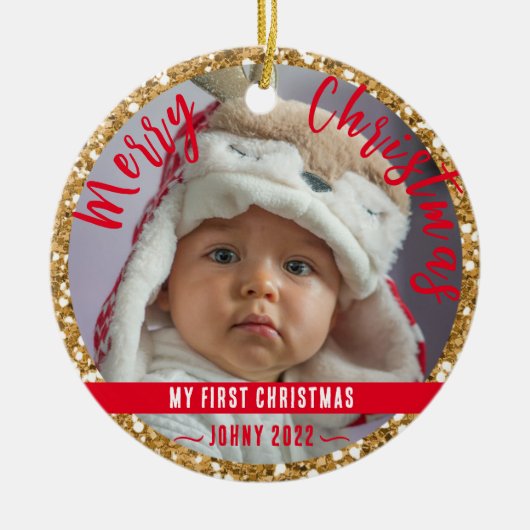 Glitzer des Ersten Babys Keramik Ornament (Vorne)