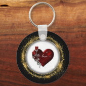 Glitzer Diamond und Gold Valentine Heart Keychain Schlüsselanhänger (Vorderseite)