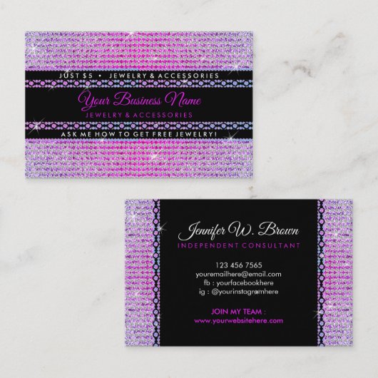 Glitzer Diamonds Girly Jewelry Visitenkarte (Vorne/Hinten)