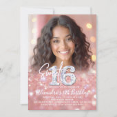 Glitzer Diamonds Rose Gold Chic Foto Sweet 16 Einladung (Vorderseite)