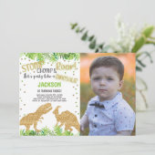 Glitzer Dinosaurier Geburtstag Einladungen mit Fot (Stehend Vorderseite)