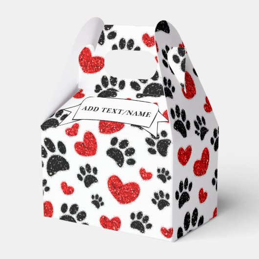 Glitzer Dog Paw Prints and Red Hearts Individuelle Geschenkschachtel (Vorderseite)