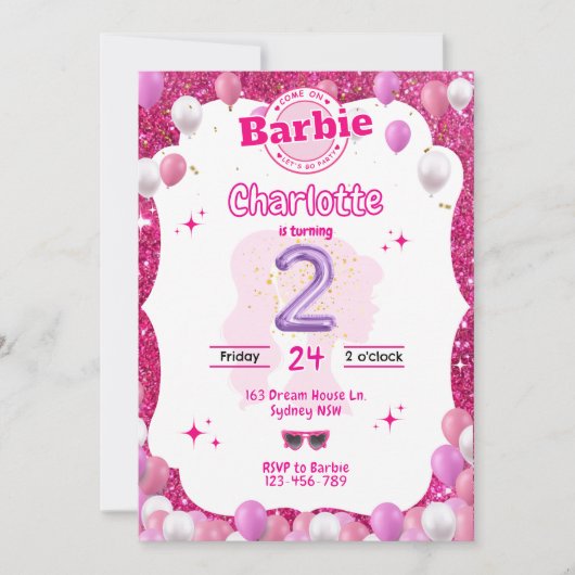 Glitzer Doll Inspirierte Einladung zum Geburtstag (Vorderseite)