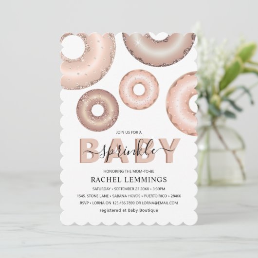 Glitzer Donut Baby Sprinkle Girl Babydusche Einladung (Stehend Vorderseite)
