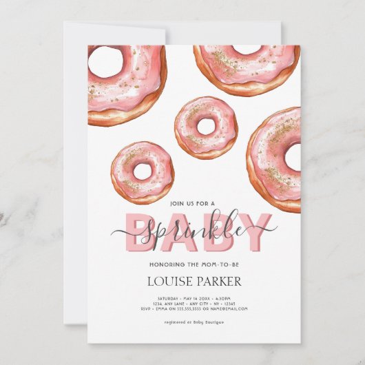 Glitzer Donut Baby Sprinkle Girl Babydusche Einladung (Vorderseite)