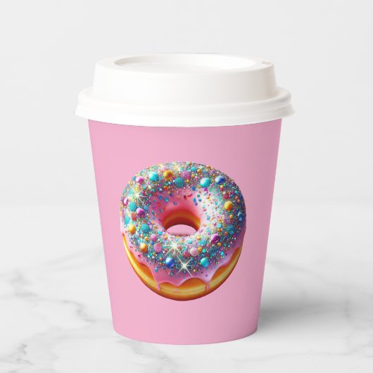 Glitzer-Donut-Papierbecher. Pappbecher (Vorderseite)