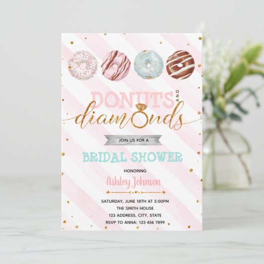 Glitzer-Donuts und Einladung zum Thema Diamanten (Stehend Vorderseite)