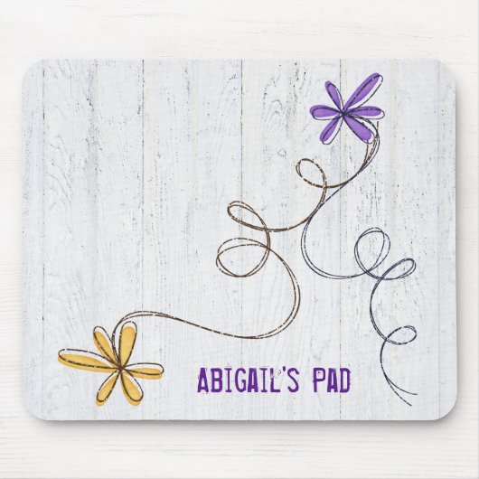 Glitzer Doodle Daisies Wood Mousepad (Vorne)