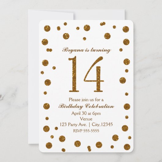 Glitzer Dots Sweet 14 Geburtstagsparty Einladung (Vorderseite)