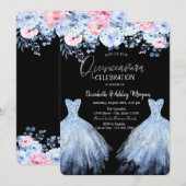 Glitzer Dress Blue Pink Blume Einladung (Vorne/Hinten)