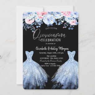 Glitzer Dress Blue Pink Blume Einladung