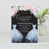 Glitzer Dress Chic Blue Pink Blume Einladung (Stehend Vorderseite)