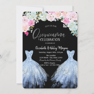 Glitzer Dress Chic Blue Pink Blume Einladung