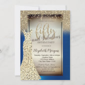 Glitzer Dress, Confetti RoyalBlue 50. Geburtstag Einladung (Vorderseite)