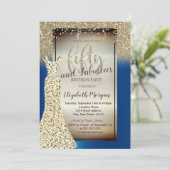 Glitzer Dress, Confetti RoyalBlue 50. Geburtstag Einladung (Stehend Vorderseite)