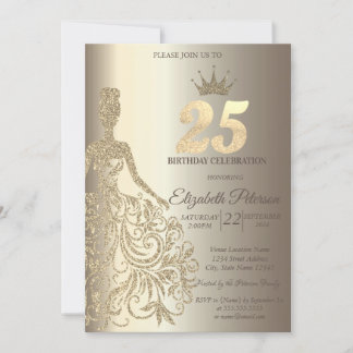 Glitzer Dress, Diamonds Champagne 25. Geburtstag Einladung