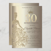 Glitzer Dress, Diamonds Champagne 30. Geburtstag Einladung (Vorne/Hinten)