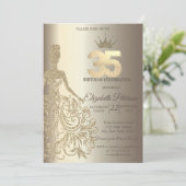 Glitzer Dress, Diamonds Champagne 35. Geburtstag Einladung (Stehend Vorderseite)